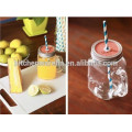 2015new style glass mason jar with metal lid and straw/mason jar